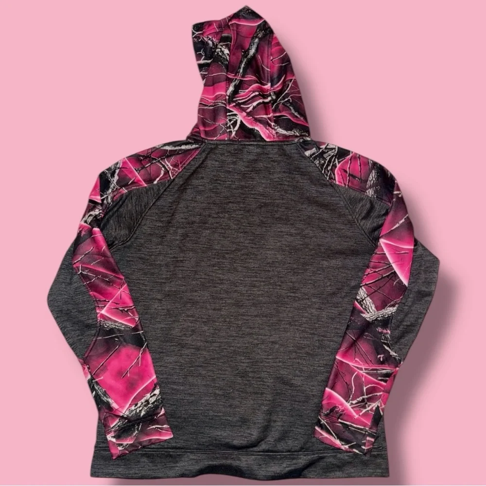 Huntworth Hoodie Pink Gray Camo Fleece Lined 1/2 Zip Pullover Women's XL - Picture 5 of 16